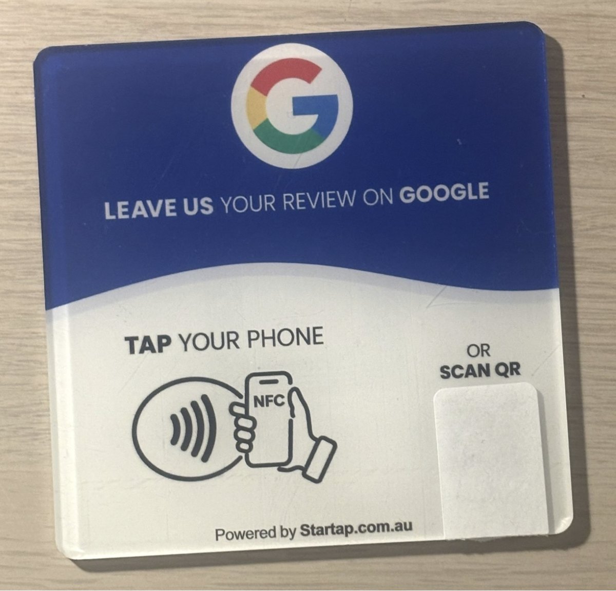 Startap Google review card with NFC tap and QR code
